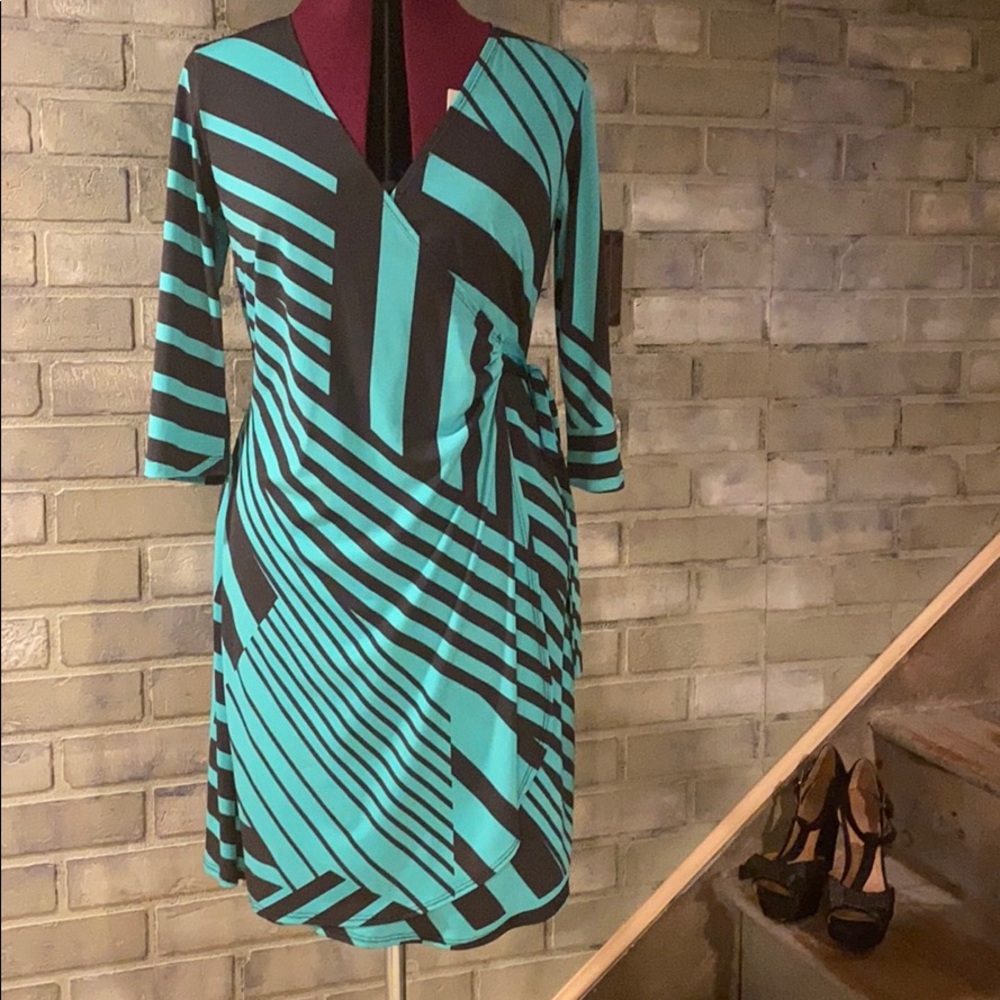 Soho Apparel Mint Green and Black Wrap Dress